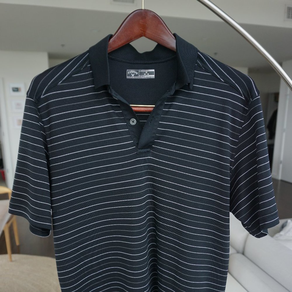 Callaway Medium Short Sleeve Golf Polo (black with white stripes)